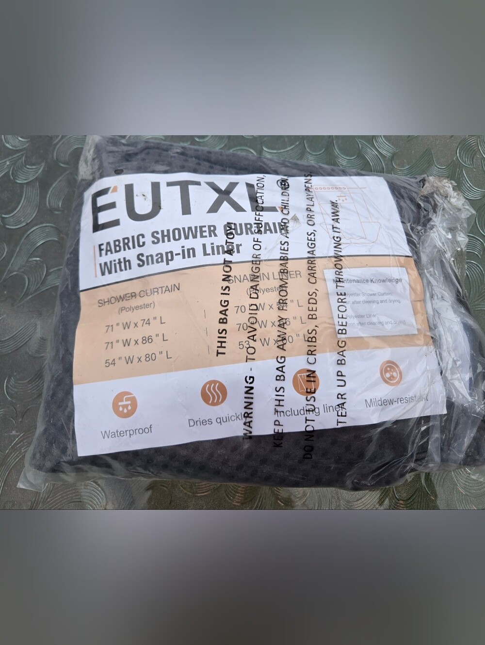 EUTXL Fabric Shower Curtain and Mint Shower Curtain Liners